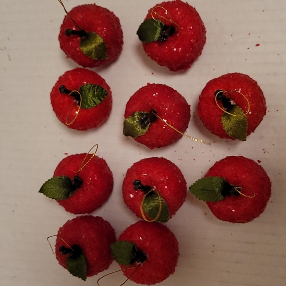 Set of 10 Vintagev Styrofoam and Glitter Apple Ornaments - Picture 9 of 14